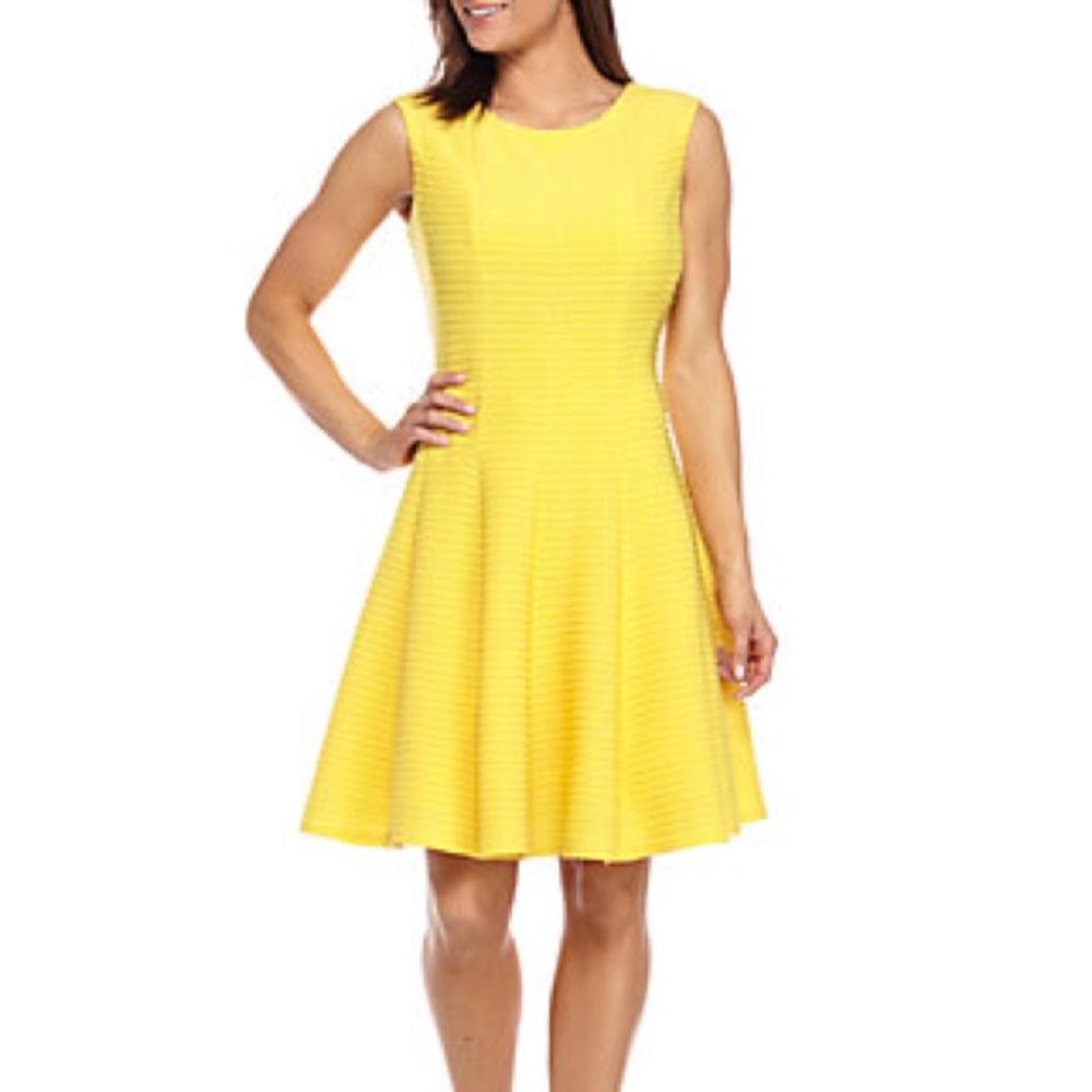 Julian Taylor rib knit fit and flare yellow dress